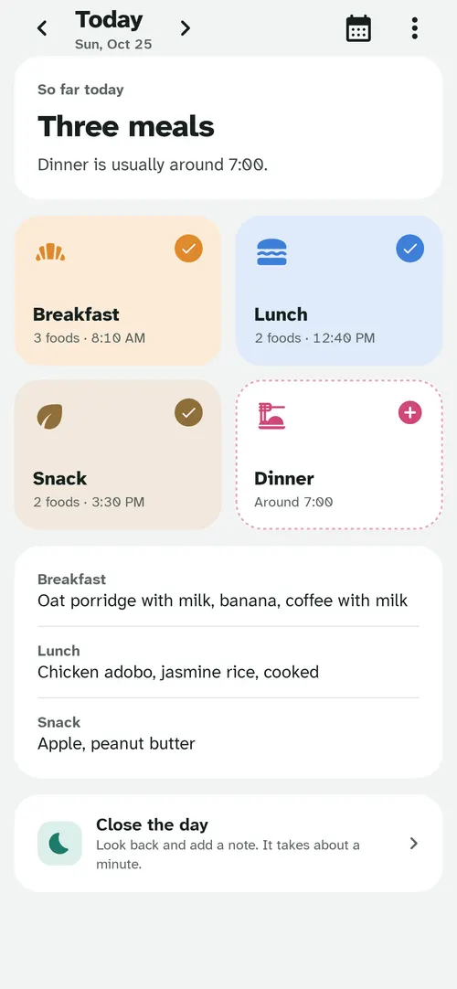 Today in Blind: no calories anywhere, just breakfast, lunch and snack ticked off and dinner around 7:00.
